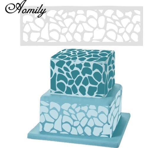 Aomily Plastic Stone Cake Stencil Airbrush Painting Art Mold Cookies Fondant Molds DIY Birthday Cake Mousse Brim Decorating Tool