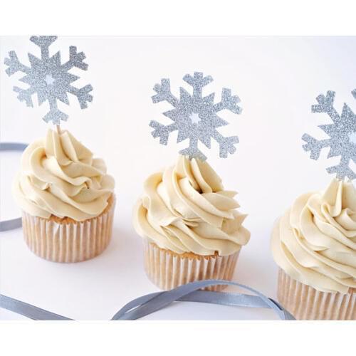 Glitter snowflake birthday winter wedding cupcake toppers Christmas New Year cake decoration doughnut food picks