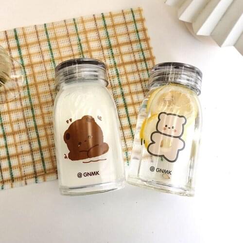 Cute Cartoons Water bottle Portable Glass Water Bottle Cup Lovely Cute Water Cup Cute School travel Bottles Flask Pink for Kids