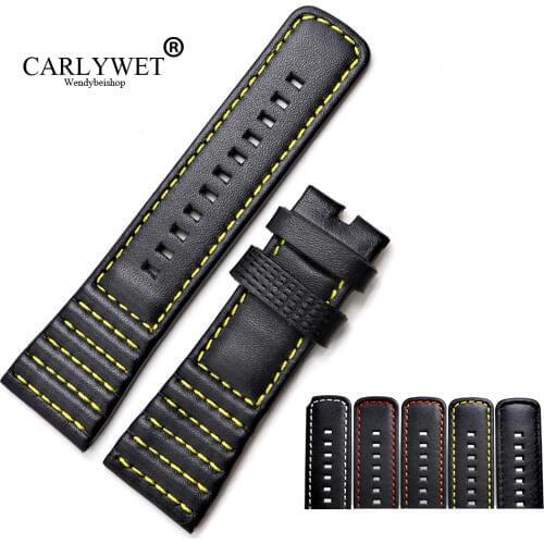CARLYWET 28mm Wholesale Genuine Leather With Black White Orange Red Yellow Stitches Wrist Watchband Strap Loops For SevenFriday