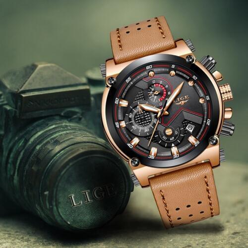 Reloje 2020 LIGE Men Watch Male Leather Automatic date Quartz Watches Mens Luxury Brand Waterproof Sport Clock Relogio Masculin