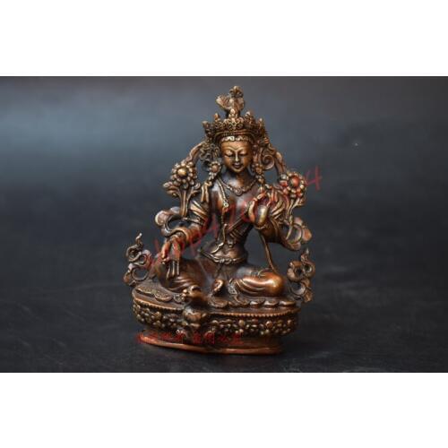 Pure copper, Tibetan secret Nepalese green Buddha statue small ornaments, antiques copper products collections