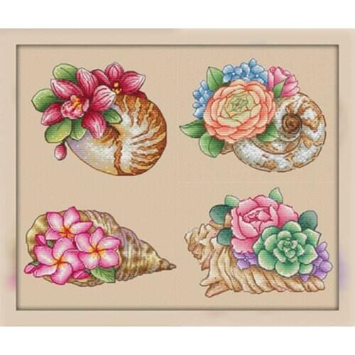 Conch flower patterns Counted Cross Stitch 11CT 14CT 18CT DIY Cross Stitch Kits Embroidery Needlework Sets home decor