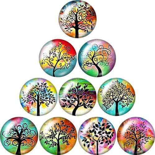 Tree of life Clover leaves 10pcs mixed 12mm/16mm/18mm/25mm Round photo glass cabochon demo flat back Making findings