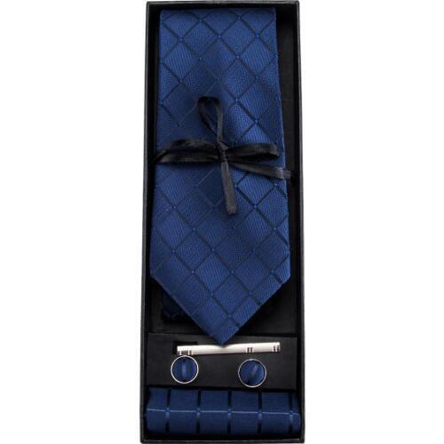 GB-1656 Barry.Wang Brand Navy Necktie Gift Box Set Jacquard Woven Silk Hanky Cufflink Ties For Mens Business Party Wedding Groom