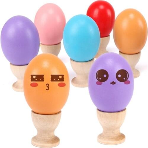 1PCS Wooden Imitation Egg Play House DIY Painted Graffiti Easter Egg Simulation Kitchen Toys For Children Kids Gift