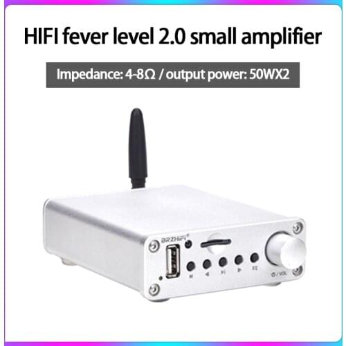 KYYSLB 50WX2 HIFI Fever Level 2.0 Channel Small Amplifier Hi-Fi Bluetooth 5.0 High Power with Playback U Disk TF Amplifier