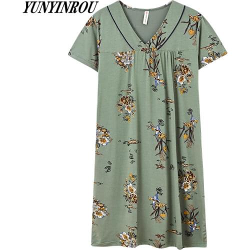 Summer Brand Floral Night Dress Elegant Womens Nightgowns&Sleepshirts Size 3XL Short-sleeved Nightie Nightdress Home Fashion