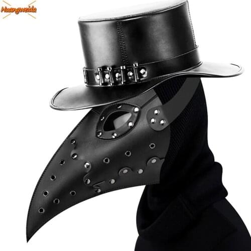 Plague Doctor Mask Halloween Steam Punks Hat Middle Ages Artificial Leather Black Death Mask Cosplay Beak Carnival Prop Masque
