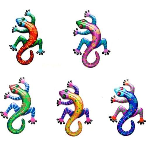 3D Metal Gecko Ornament Colorful Iron Art Lizard Sculpture Artwork Modern Wall Hanging Pendant Home Bedroom Living Room DropShip