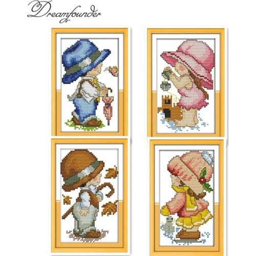 Seasons baby cross stitch kit aida 14ct 11ct count printed canvas stitches embroidery DIY handmade needlework