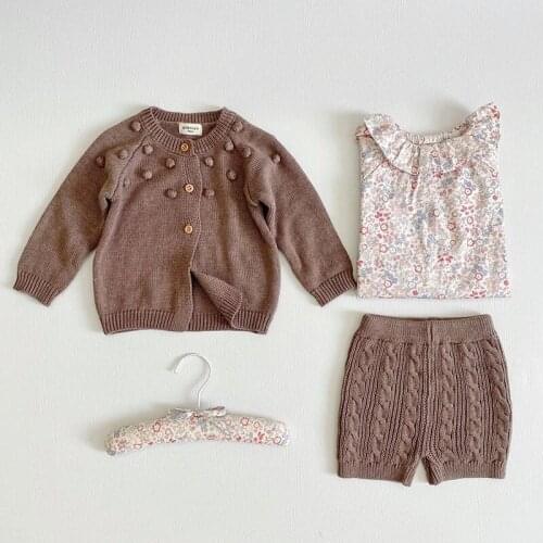 Autumn Winter Baby Boy Girl Knit Suits Long Sleeve Pure Color Coat + Shorts Suit Infant Kids Baby Boy Girl Children Clothes Suit