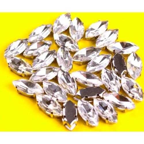 Popular! White Horse eye Size Crystal Glass Sew-on Rhinestones Silver Bottom DIY Womens Dresses and shoes 50pcs