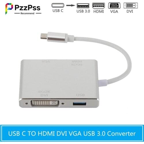 PzzPss USB C USB 3.1 to HDMI VGA DVI Type C HUB 4 in 1 Adapter Cable for Laptop Apple HUB Splitter USB 3.1 Converter HUB