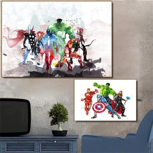 Marvel Superhero Posters Modern style Colourful Canvas Painting Watercolor Painting For Living Room Home Cuadros Decor No Frame