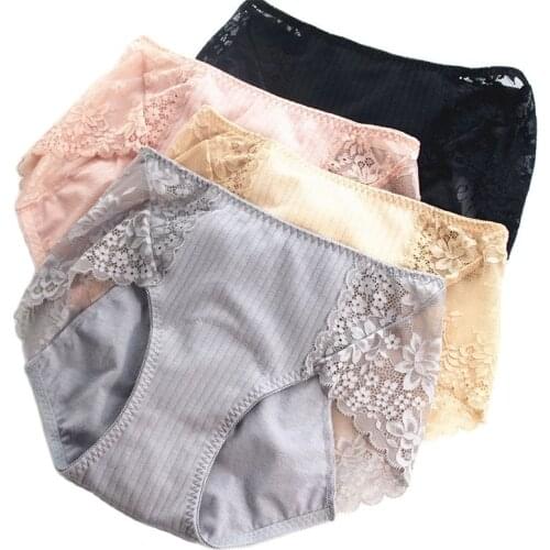 S612 Womens Cotton Panties High-Waist With Lace Panties Comfortable Have Seven Color Large Size Womens Underwear Female Breif