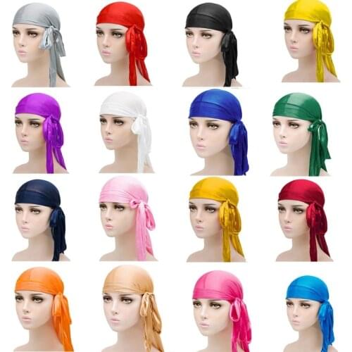 Silky Durag Soft Long Tail Head Scarf Elastic Straps Headwraps Multiple Colors Smooth Silk Maximum Compression Comfort