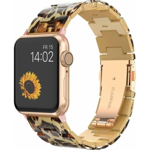 Replacement Leopard Print Band For Apple Watch Series 5 2 3 4 38/42mm Polishing Resin Bracelet Wrist Band Strap