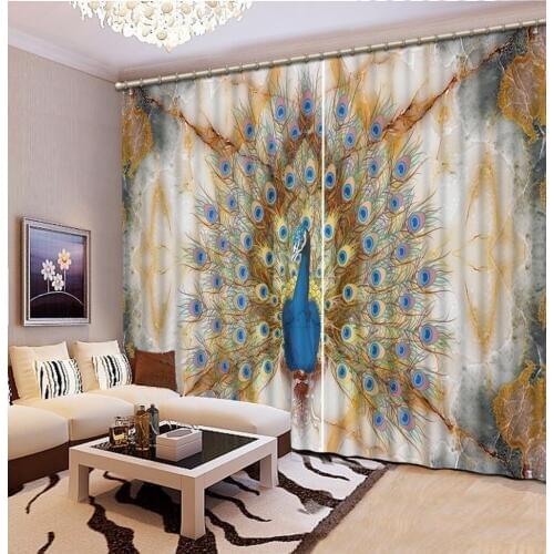 Custom 3d modern curtains Marble peacock 3d kitchen curtains short 3d curtains for bedroom living room 3d photo curtains