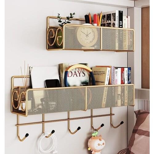 Bathroom Toilet Rack Punch-Free Wall Hanging Self-Adhesive Storage Rack Modern Golden Study Bedroom Organizer Shelf Hardware