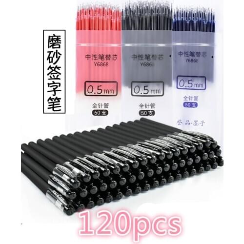 100 Pcs Pen Rods Black Blue Ink Refill Office Accessories Writing Pens Set 0.5 mm Stationery for School Carbon Fiber Pen