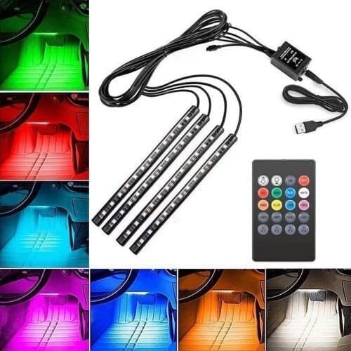 4pcs Car LED RGB Interior Atmosphere Strip Light For Ford Focus 2 mk2 mk1 mondeo mk4 mk3 mk5 fusion fiesta cmax ranger mustang