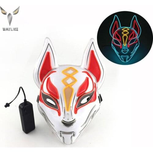 WAYLIKE Halloween EL Masks Sky Fox Light Up Mask Animal Face Battle Game Cosplay Glowing Props Party Decoration Kids Toys Gift