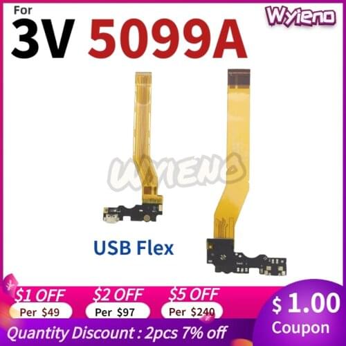 Wyieno For Alcatel 3V 5099 A 5099A USB Dock Charging Charger Port Connector Plug With Microphone Flex Cable Board 5pcs/lot