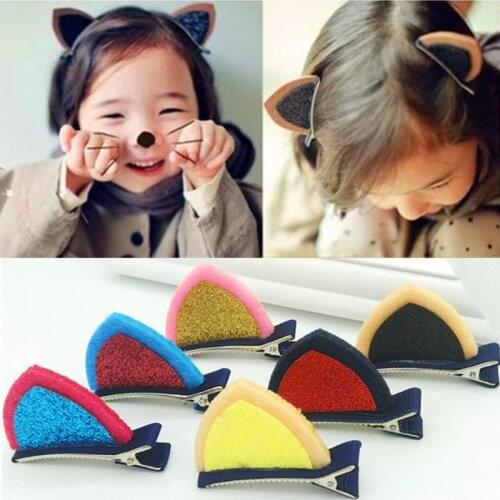 2PCS 2021 Lovely Cat Ear Hairpins Ornaments Cute Cat Ear Child Hair Accessories Student Girls Hair Clip Kid Barrettes Headwear