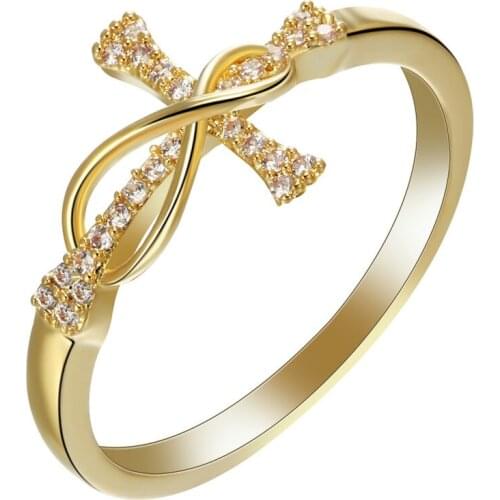 Friendship Infinite 8 Word & Cross Yellow Gold Ring for Women Female Engagement Finger Jewelry Promise Ring