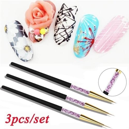 3Pcs/Set Painting Pen Acrylic Nail Brush Nail Art Drawing Design Dotting Liner Stripe Pen Brush DIY Design Tips UV Manicure Tool