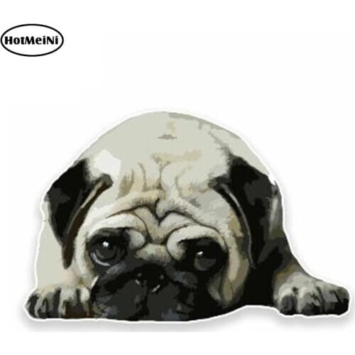 HotMeiNi 13cm x 8cm Car Sticker Cute Pug Dog Vinyl Sticker Cartoon Reflective Car Styling Motorcycle Car Decal Accessories