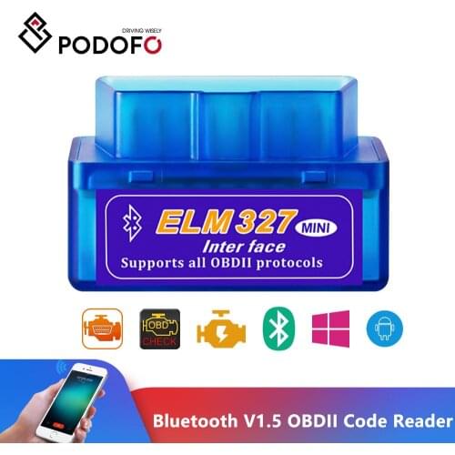 Podofo New OBD V1.5 mini ELM327 OBD2 Bluetooth Auto Scanner OBDII 2 Car ELM 327 Tester Diagnostic Tool For Android Code Reader