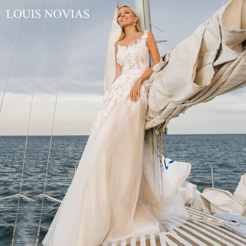 Louis Novias Ball Gown Wedding Dress Exquisite Embroidery Illusion One Shoulder Illusion Embroidered Lace on Net Tulle Wedding