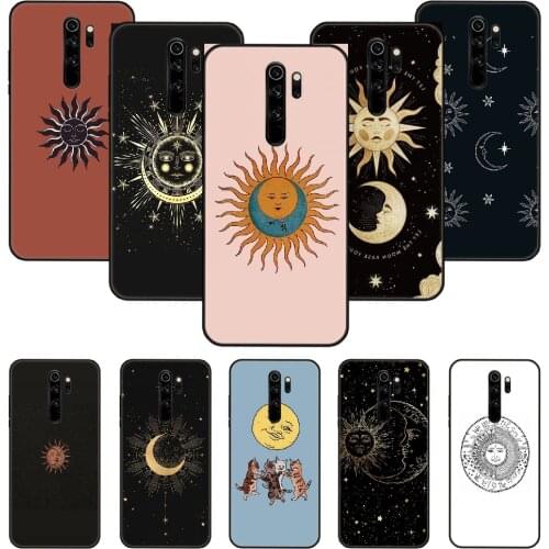 Phone Case For Xiaomi Redmi Note 8 8T 7 7A 9 9S 8A 4 5 Pro Black Cover Bumper Fashion Shell Luxury Waterproof SUN MOON FACE