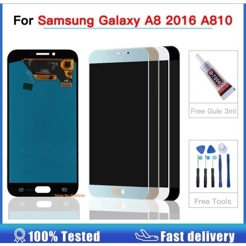 Super Amoled Screen For Samsung Galaxy A8 2016 LCD display Touch Screen Digitizer Assembly For Samsung A810 A810F/DS LCD Tested