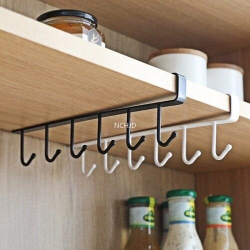 Home Seamless Kitchen Storage Rack Nail-Free Hanging Wrought Iron Wardrobe Hook Kitchen Organizer Kitchen Accessories