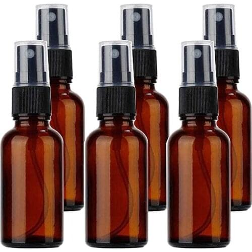 6pcs 20ml Amber Glass Fine Mist Spray Bottles Empty Refillable Travel Cosmetic Liquid Containers for Makeup, Cleaning
