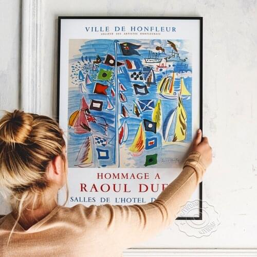 French1953 Vintage Art Exhibition Poster, Hommage A Raoul Dufy Wall Flag Ship Stickers Commemorate Prints, Kids Room Gift Decor