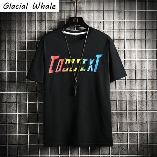 GlacialWhale Mens Black T-shirt Men New Summer Oversized Print 100% Cotton Hip Hop Streetwear Harajuku Tshirt Male T Shirt Men