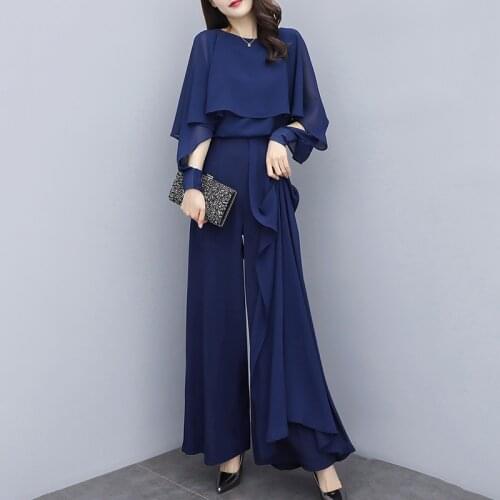 New Spring Summer Suit Women Fashion Plus Size Loose Chiffon Two-Piece Trousers Ladies Elegant Wide-Leg Pants Suit Female