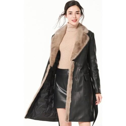 Leather Real Jacket 2020 Winter Coat Women Mink Fur Collar Down Jacket Women Genuine Sheepskin Coat Chaqueta Mujer X-255