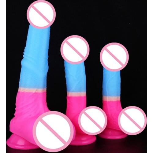Red and Blue Liquid Silicone G-spot Dildo Simulation Penis Huge Penis Not Vibrator Penis Sucker Anal Toys For Woman Sex Toy