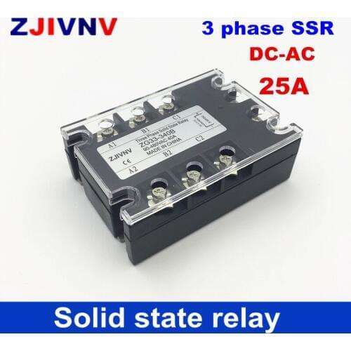 Hot sales High quality 25A three phase solid state relays 3-32vdc control 90~480vac 3 phase ssr voltage relay 12v relay
