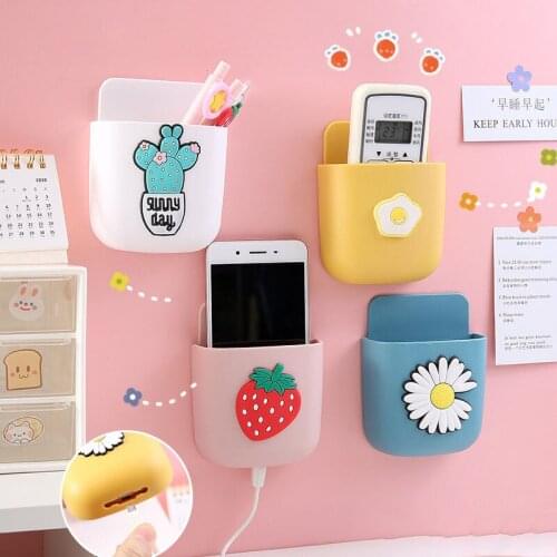 Cute Ins Remote Control Storage Box Wall Decor Rack Cartoon Mobile Phone Holder Stationery Organizer Cosmetic Brush Shelf