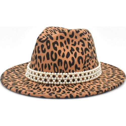 Fashion New Leopard Print Fedora Wool Hat Ladies Wide Brim Jazz Hat Mens Panama Retro Straw Hat F88