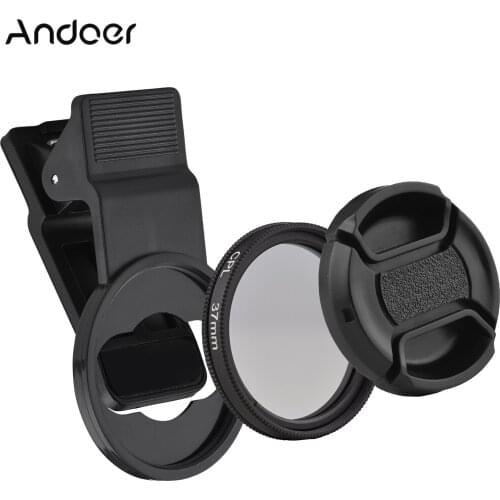 Andoer 37MM Smartphone CPL Filter Set Clip-on Circular Polarizer Lens with Universal Phone Clip Lens Protector for Smartphone