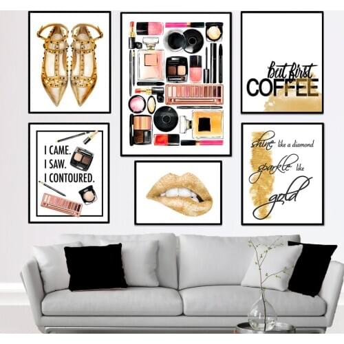 Wall Art Canvas Painting Girls Favorite Cosmetics High Heel Salon Nordic Posters And Prints Wall Pictures For Living Room Decor