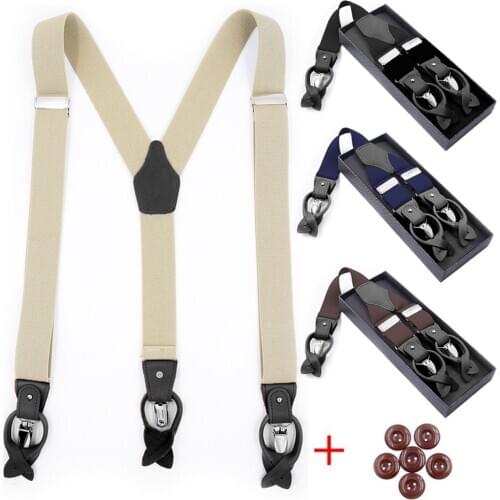 Genuine Leather Suspenders for Men Y Shape Heavy Duty Adjustable Elastic Trouser Braces Strap Belt Wedding Father Husband Gifts