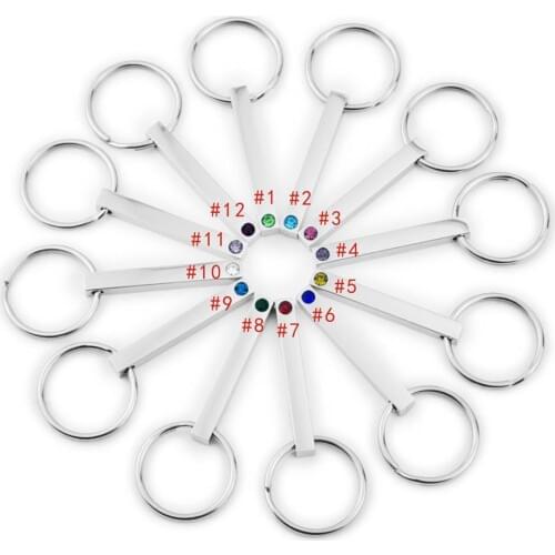 Stainless Steel Mirror Polish Bar Key Chain 5*40mm Square Blank Charm With Birthstone DIY Key Ring Jewelry Gift